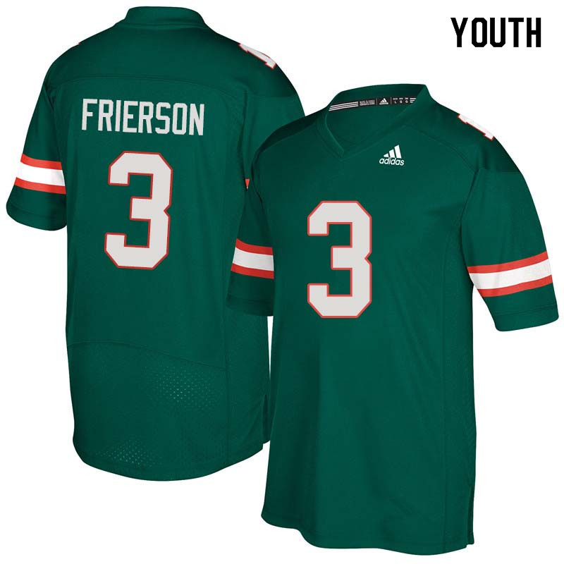 Youth Miami Hurricanes #3 Gilbert Frierson College Football Jerseys Sale-Green - Click Image to Close
